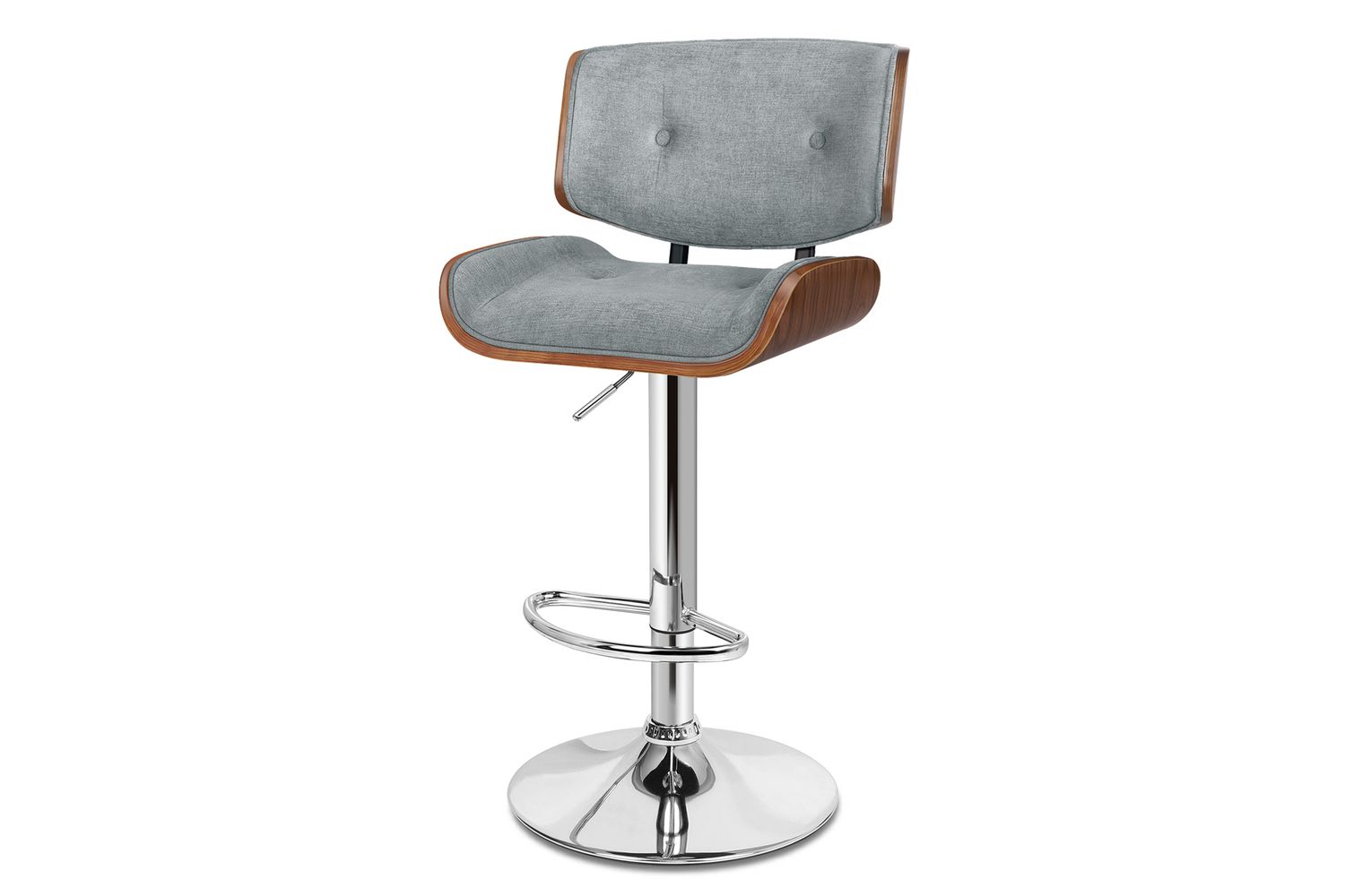 Alfordson Bar Stool | Wooden Swivel Linen Fabric | Height Adjustable | Grey