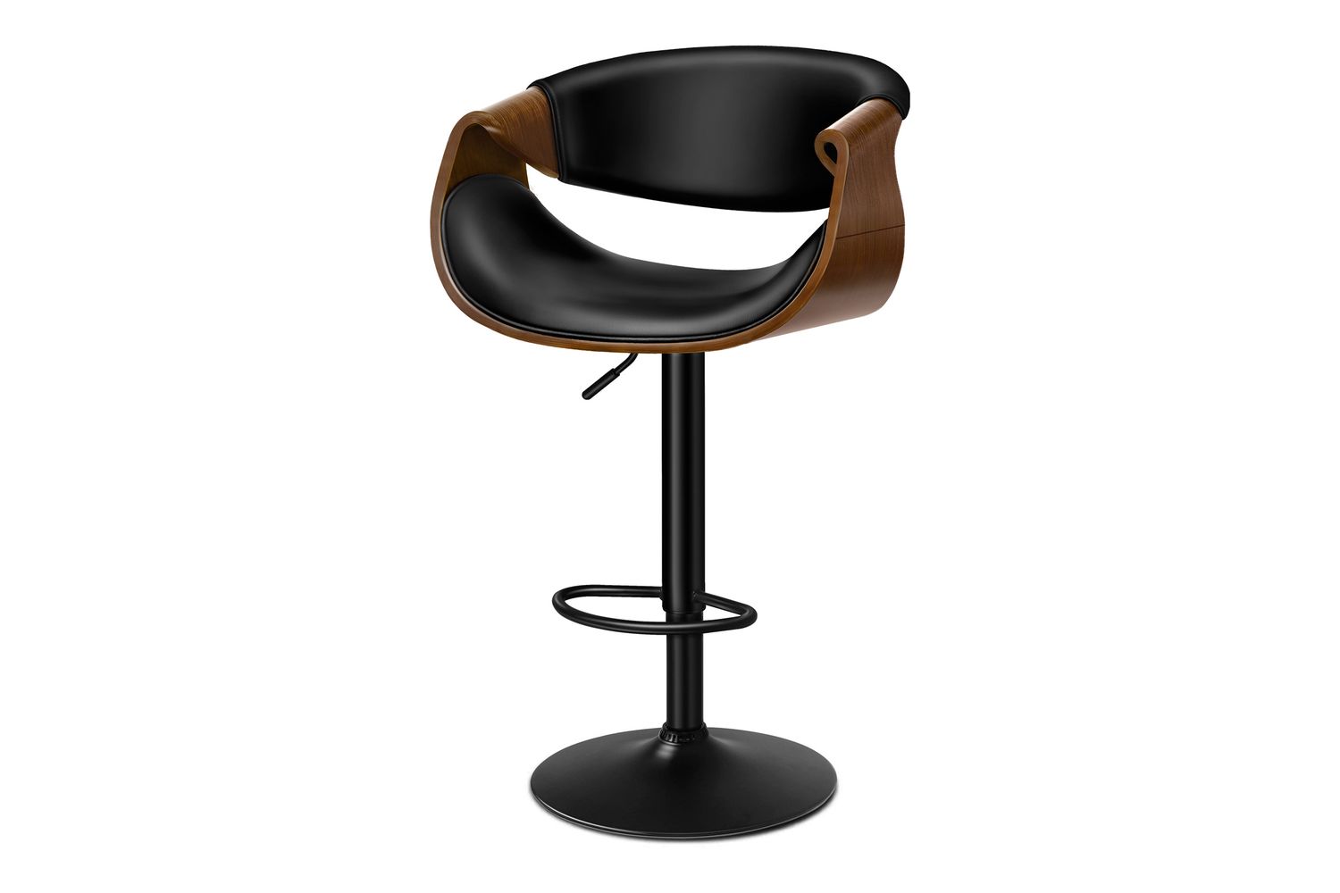 Alfordson Breakfast Bar Stool | 360 Swivel | Wooden & PU Leather | Height Adjustable | Black