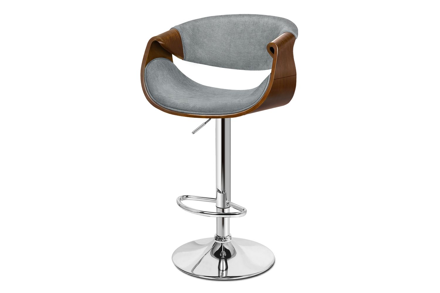 Alfordson Breakfast Bar Stool | 360 Swivel | Wooden & Linen | Height Adjustable | Grey