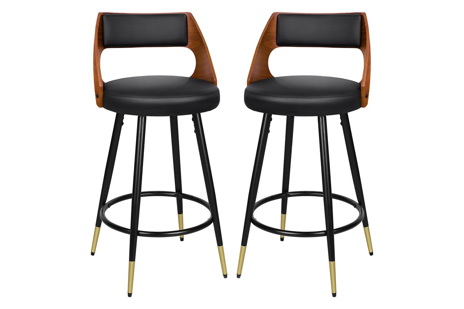 Alfordson Bar Stools Set of 2 | Swivel Barstools | Pu Leather and Wood