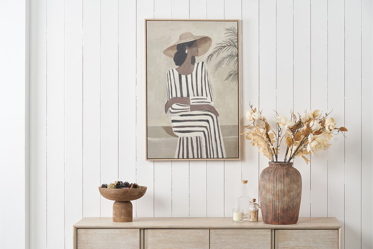 Striped Dress Lady Canvas Wall Art | Brown/Natural