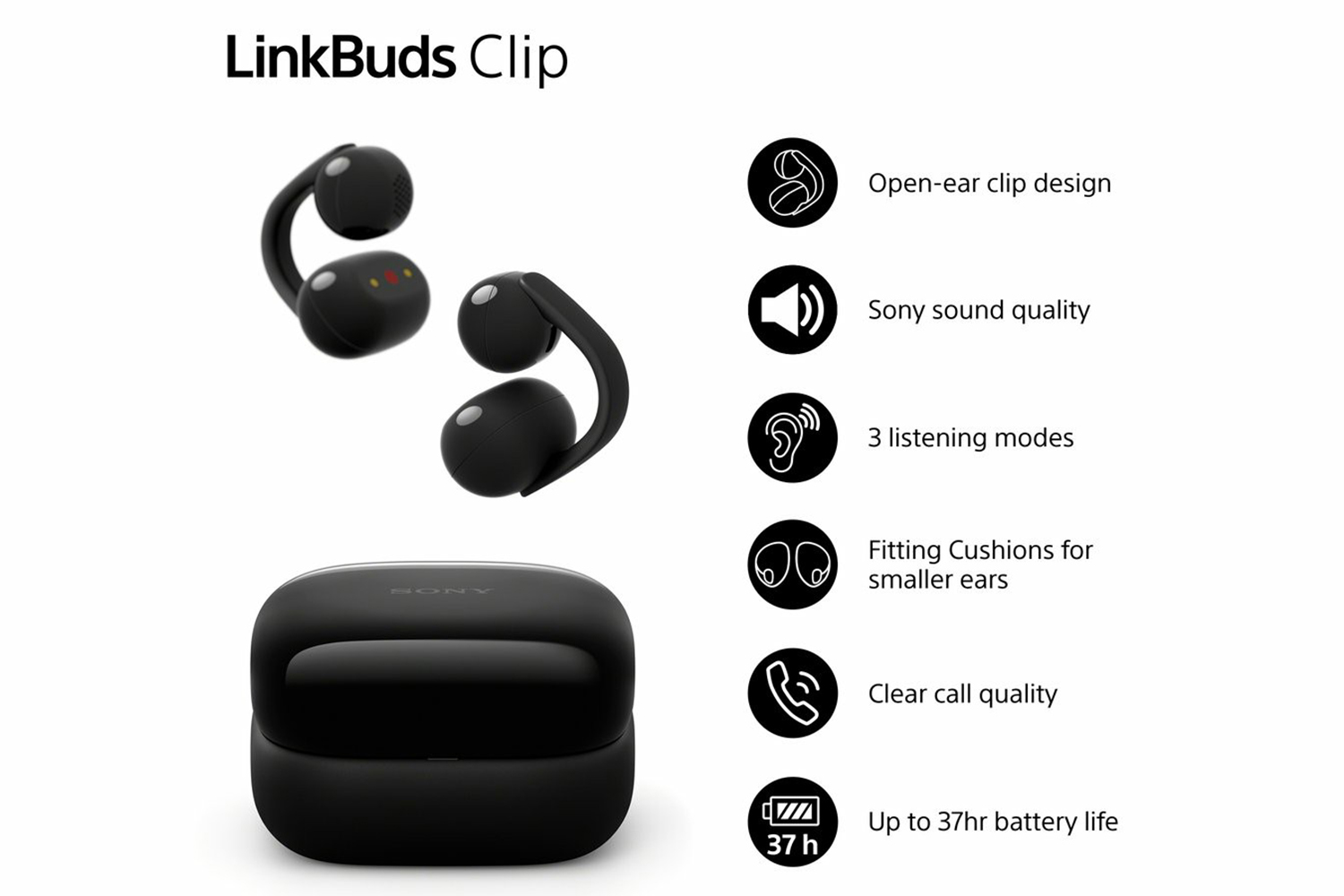 Sony LinkBuds Clip Open-Ear Wireless Earbuds | Black