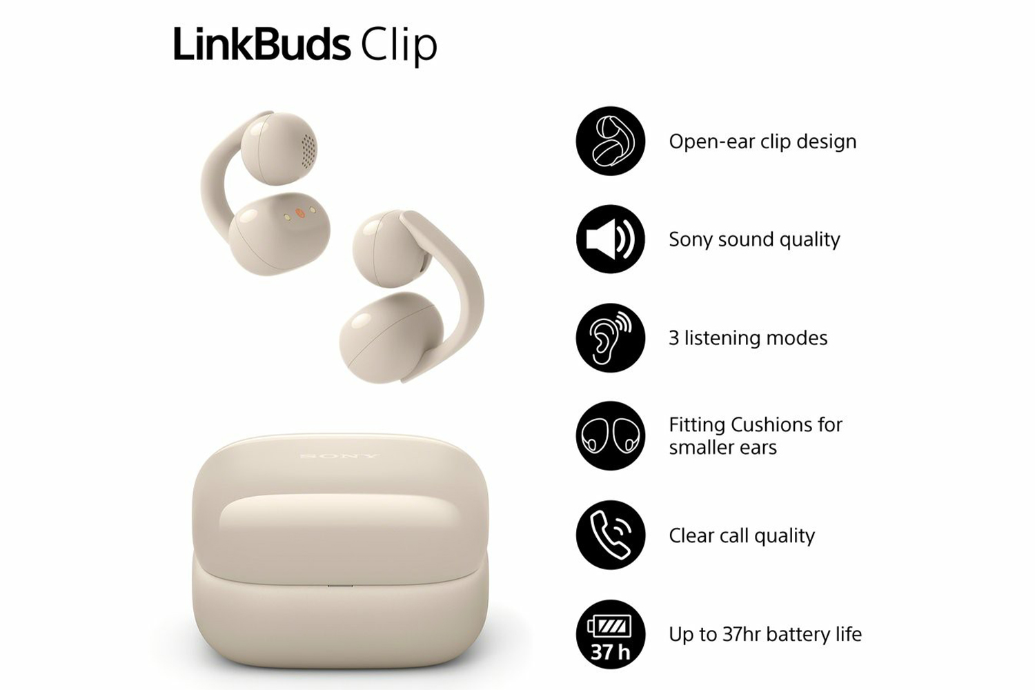 Sony LinkBuds Clip Open-Ear Wireless Earbuds | Greige