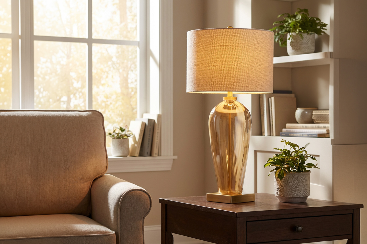 Kristen Glass Table Lamp | White/Gold | 84 cm