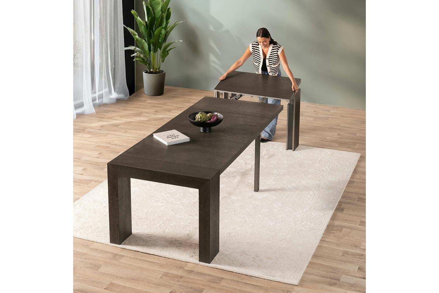 Transformer Rectangular Table | Smoked Hickory | Including 5 Extension Panels