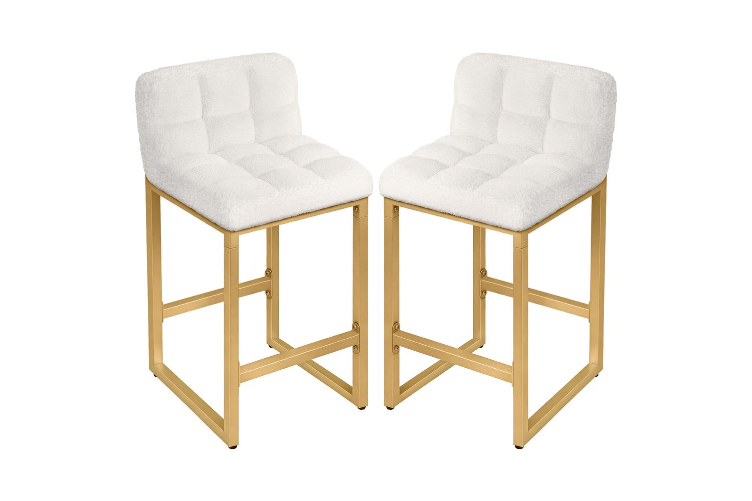 Alfordson Bar Stools Set Of 2 | Boucle Upholstered | Golden Metal Frame