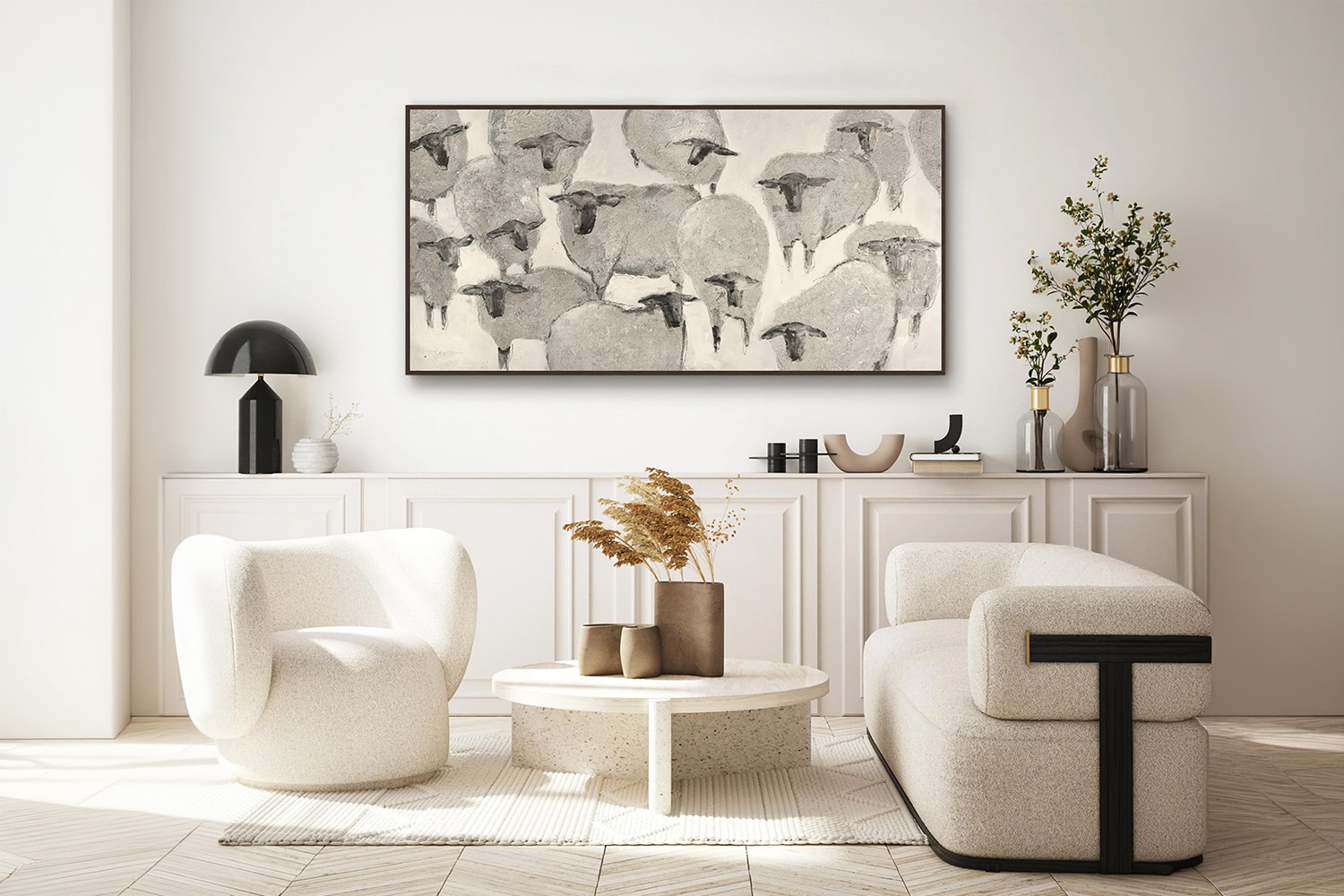 Flock Framed Canvas - Ksenia Sizaya | Natural/Taupe | 150 x 76 cm
