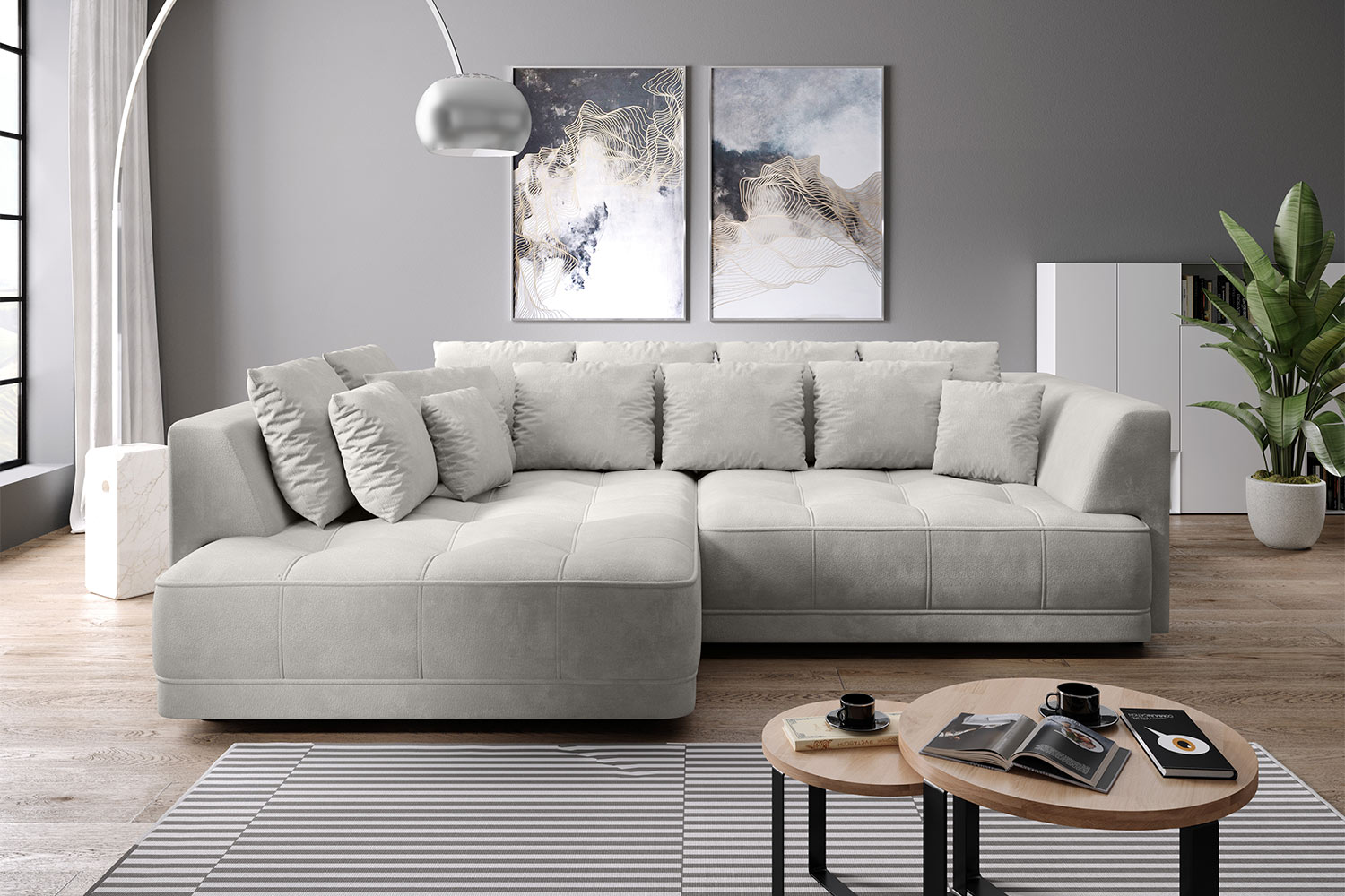 Amelia 4 Seater Power Slider Storage Chaise Sofa | Fabric | Taupe