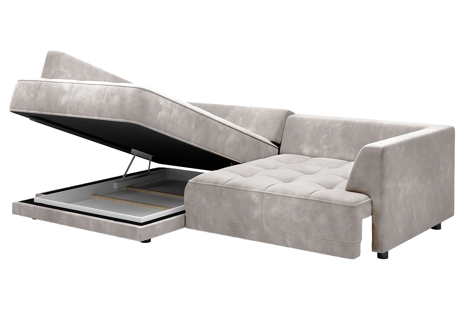 Amelia 4 Seater Power Slider Storage Chaise Sofa | Fabric | Taupe