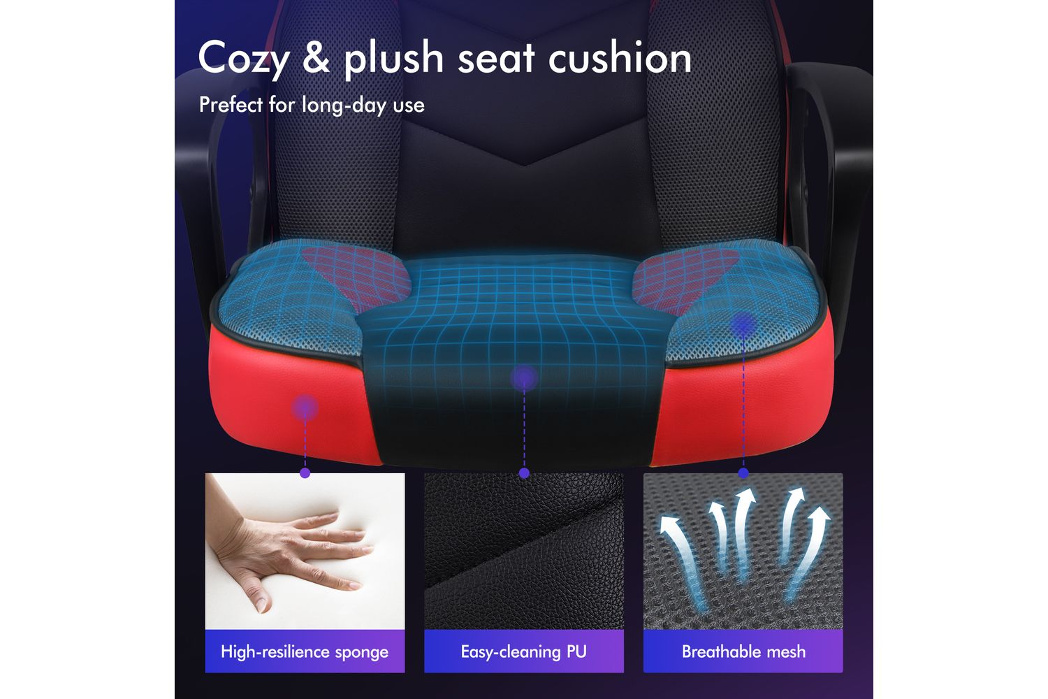 Alfordson Computer Gaming Desk Chair | Ergonomic Pu Leather Mesh | Red ...