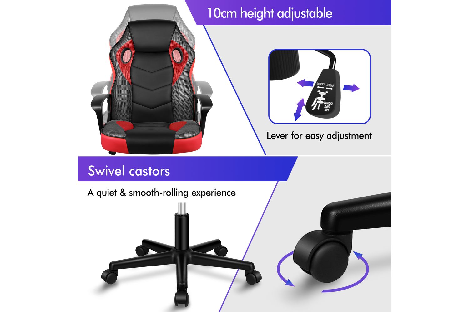 Alfordson Computer Gaming Desk Chair | Ergonomic Pu Leather Mesh | Red ...