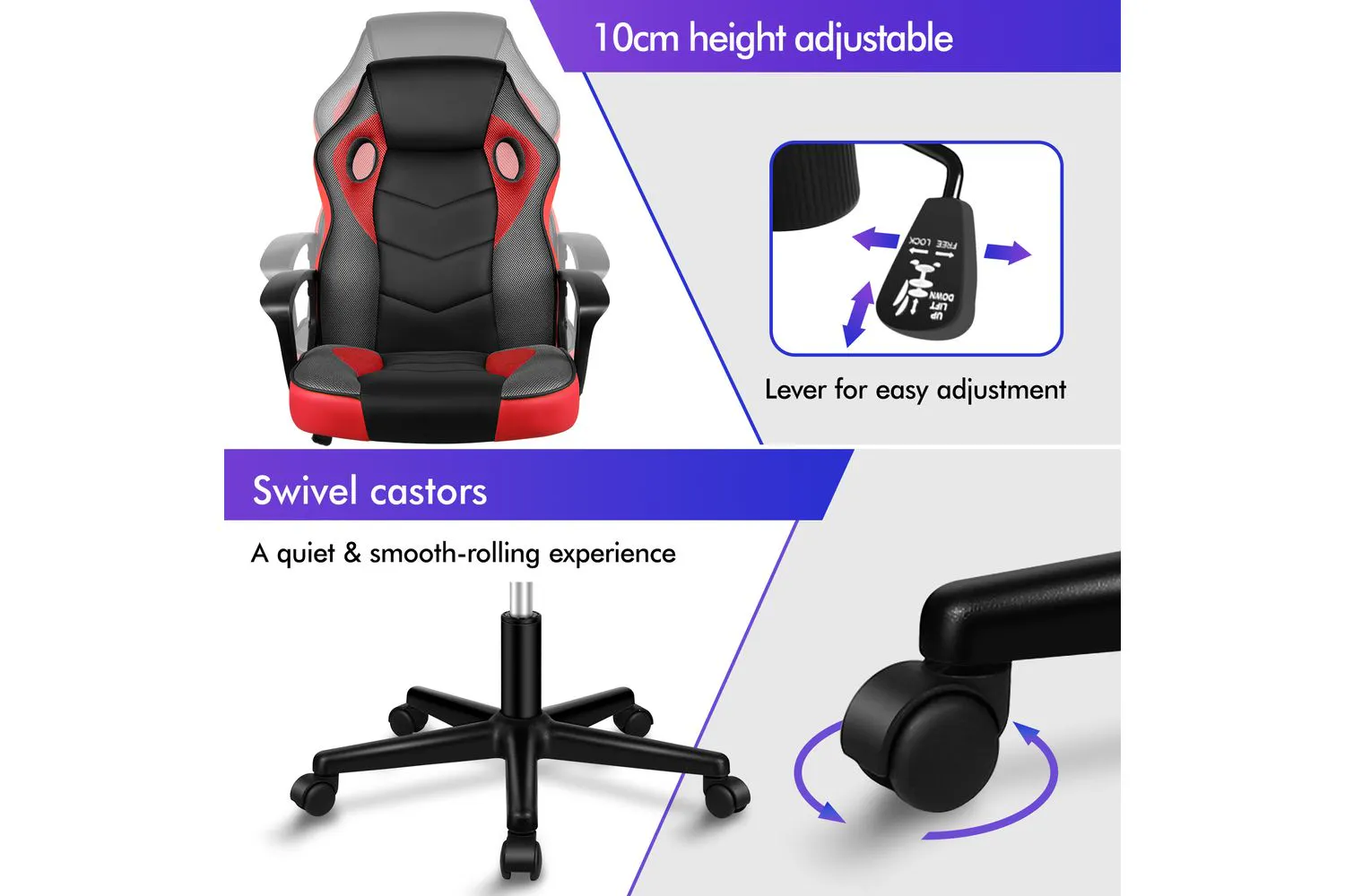 Alfordson Computer Gaming Desk Chair | Ergonomic Pu Leather Mesh | Red ...