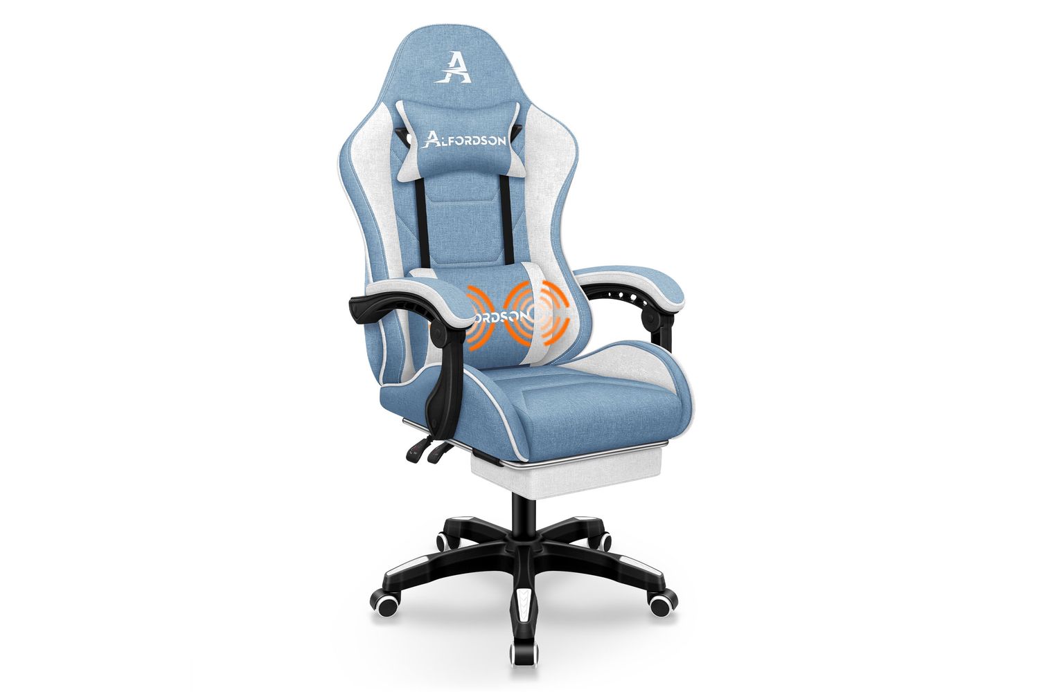 Alfordson Gaming Chair | Swivel Massage Armchair | Linen Fabric | Blue White