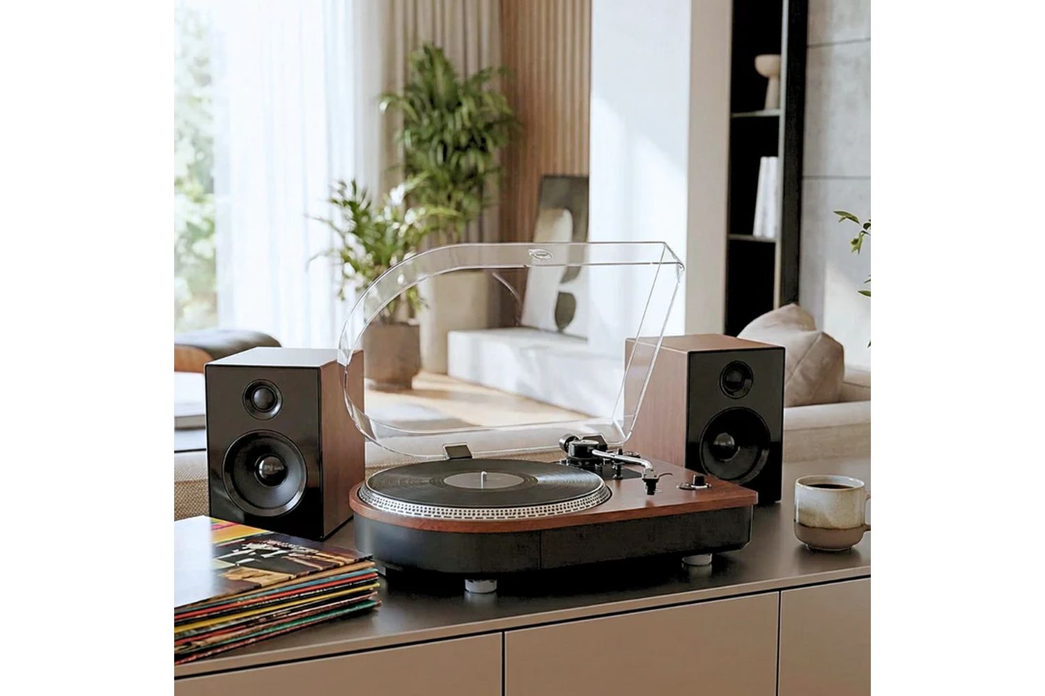 Steepletone Teak 3sp Turntable With Speakers