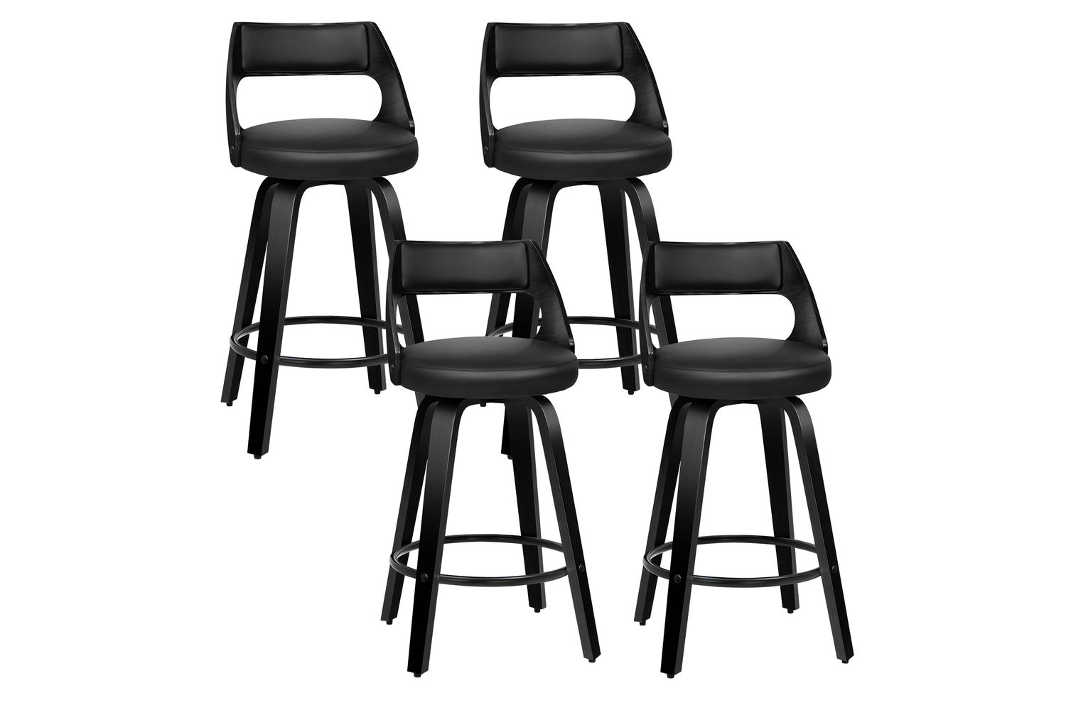 Alfordson Set Of 4 Bar Stools | Swivel Padded Pu Leather Seat | Wooden Leg