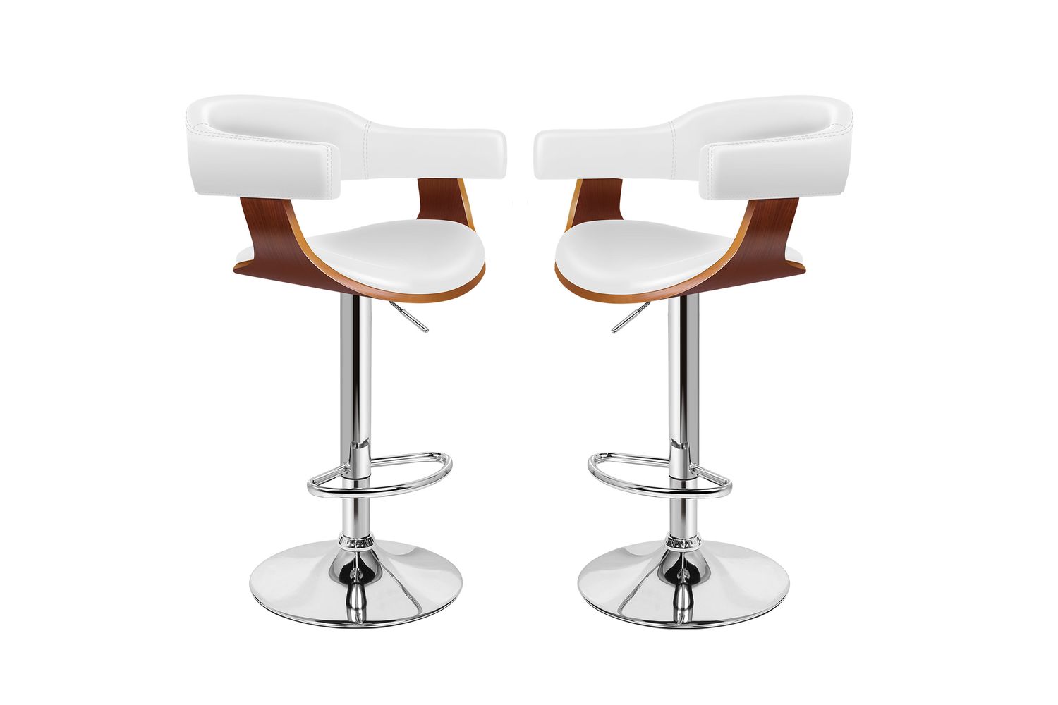 Alfordson Bar Stool Pair | Padded Back Armrest | Swivel Gas Lift | White