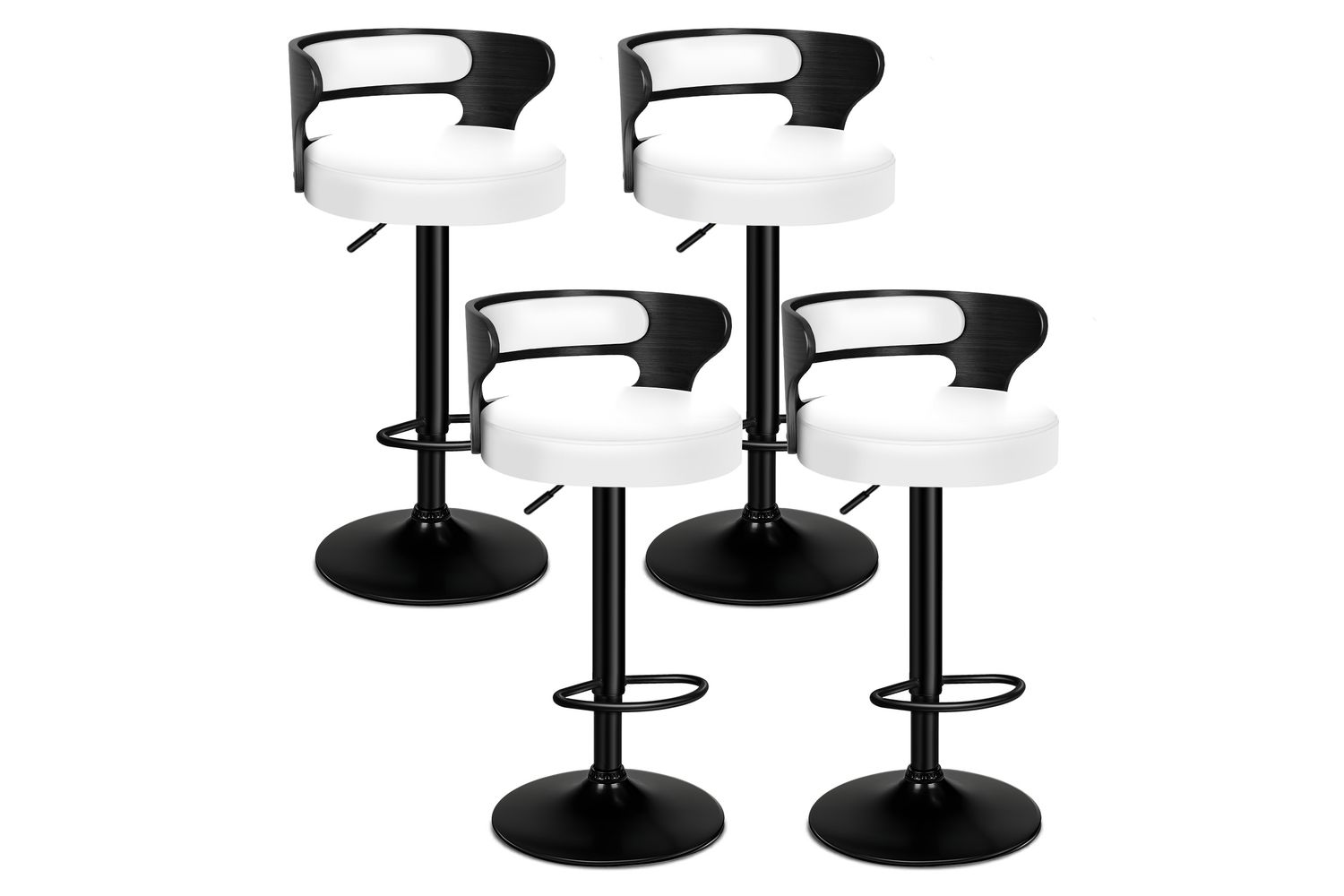 Alfordson Bar Stool Set Of 4 | Swivel Padded | Wooden Backrest