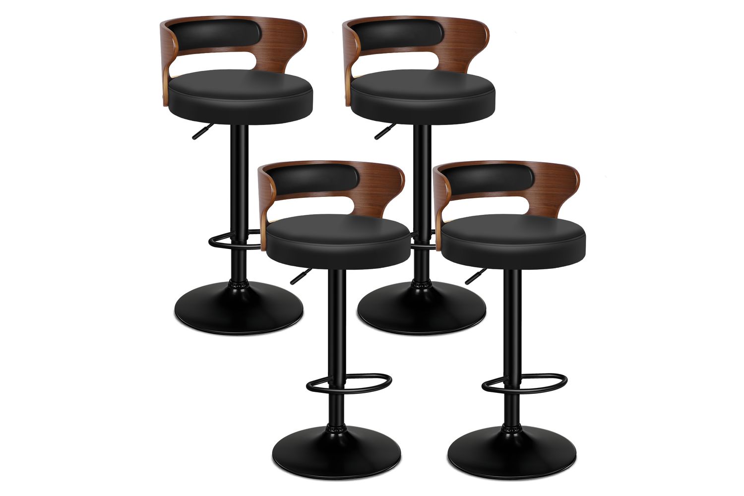 Alfordson Bar Stool Set Of 4 | Swivel Wooden Backrest | Gas Lift