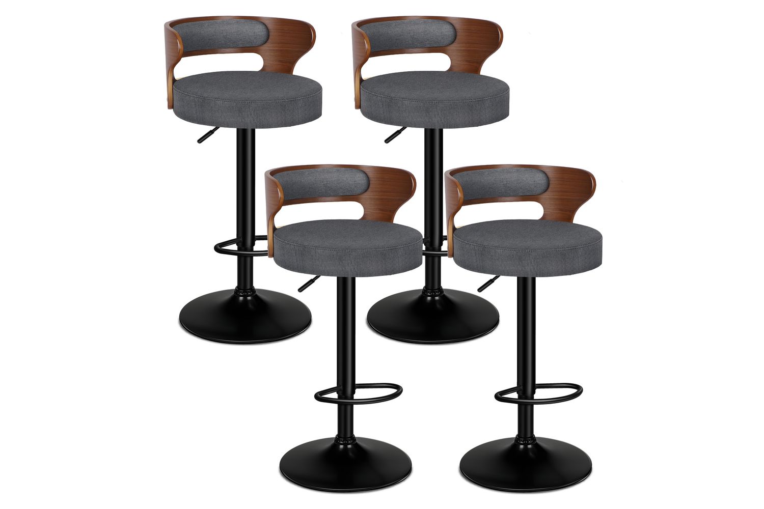 Alfordson Bar Stool Set Of 4 | Swivel Padded | Wooden Gas Lift