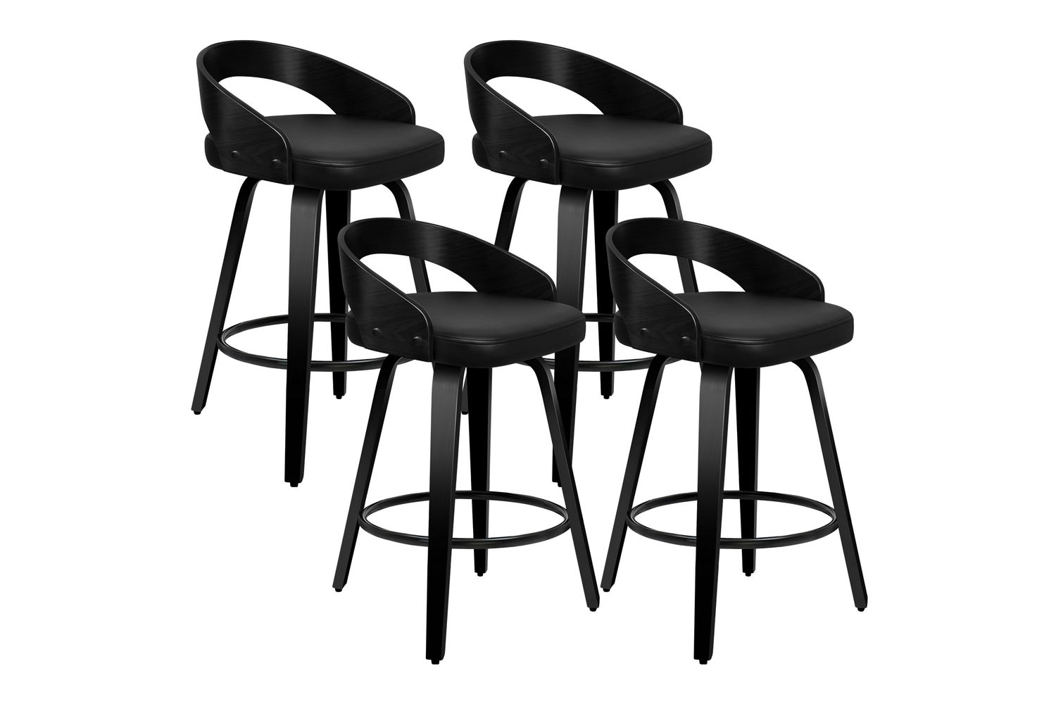 Alfordson Set Of 4 Bar Stools | Swivel Padded Seat | Wooden Frame