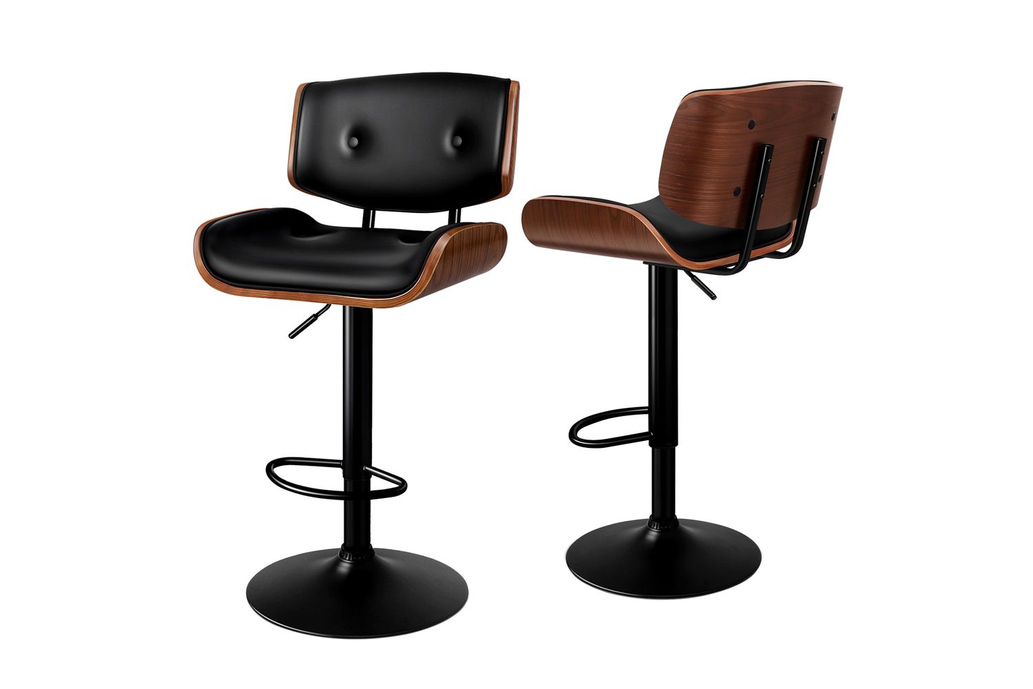 Alfordson Set Of 2 Bar Stools | Padded Pu Leather | Swivel Gas Lift