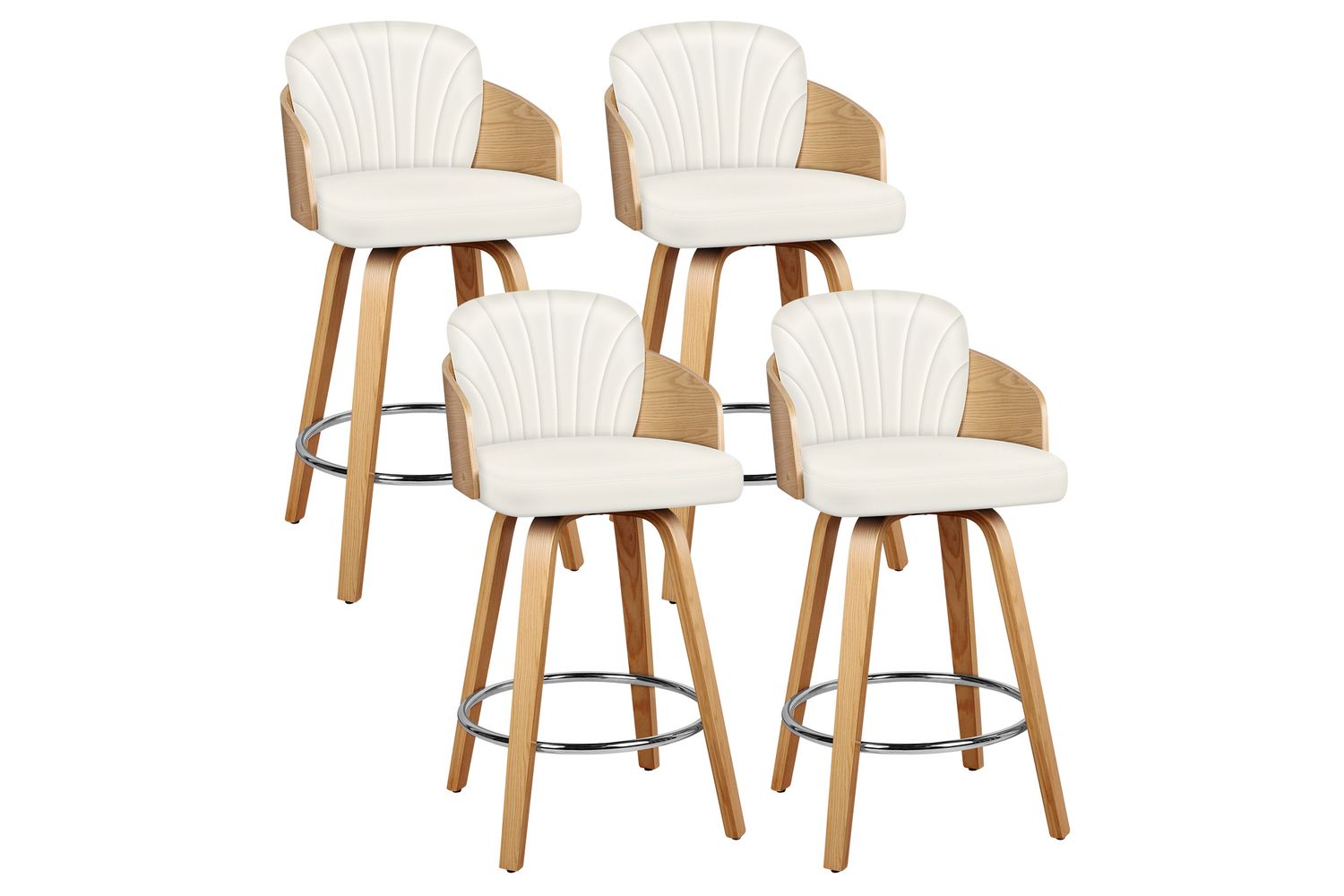 Alfordson Set Of 4 Swivel Bar Stools| Wooden Legs | White
