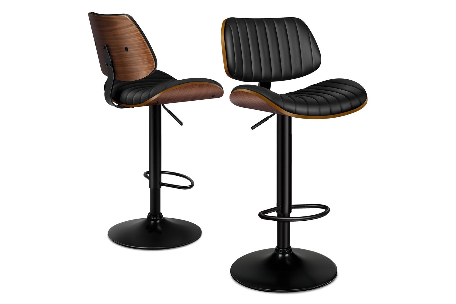 Alfordson Bar Stool Pair | Swivel Padded Back | Wooden Gas Lift