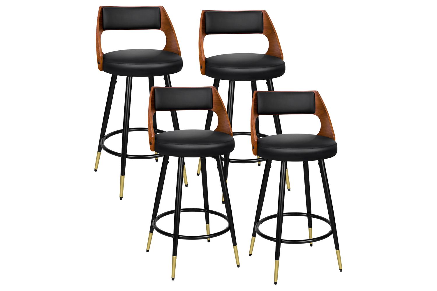 Alfordson Set Of 4 Bar Stools | Swivel Pu Leather | Metal Legs