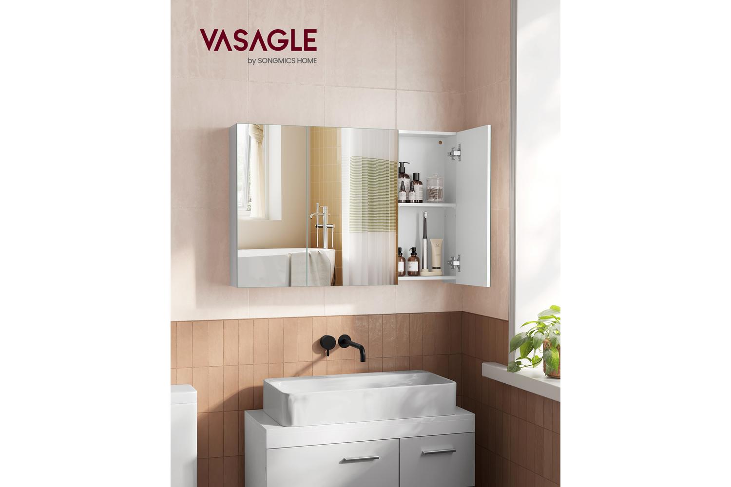 Vasagle Storage Cabinet | Bathroom Mirror Cabinet | Particleboard And Glass
