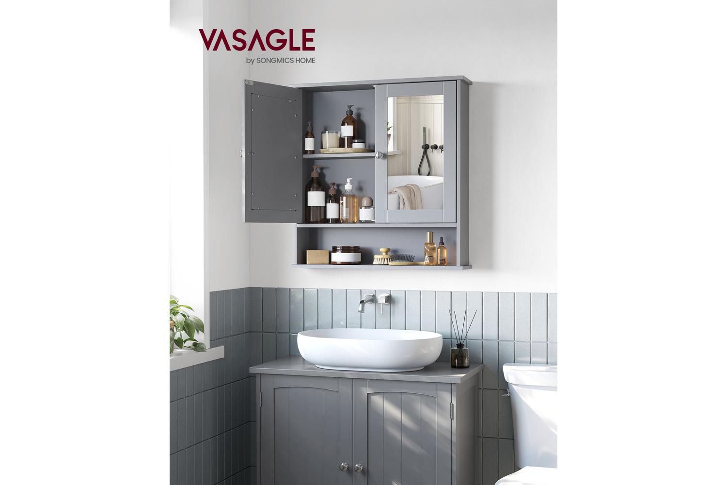 Vasagle Mirror Cabinet | Bathroom Storage | 58.5 Cm