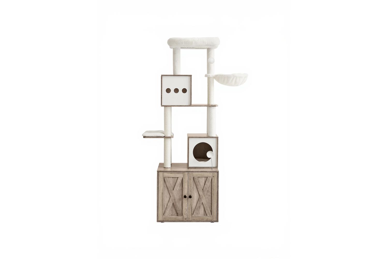 Feandrea Cat Tree | Cat Tree And Litter Box Cabinet | Particleboard And Plush