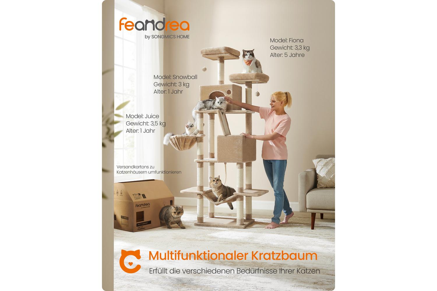 Feandrea Cat Tree | Cat Tree | Particleboard Plush Sisal | 203.5 Cm