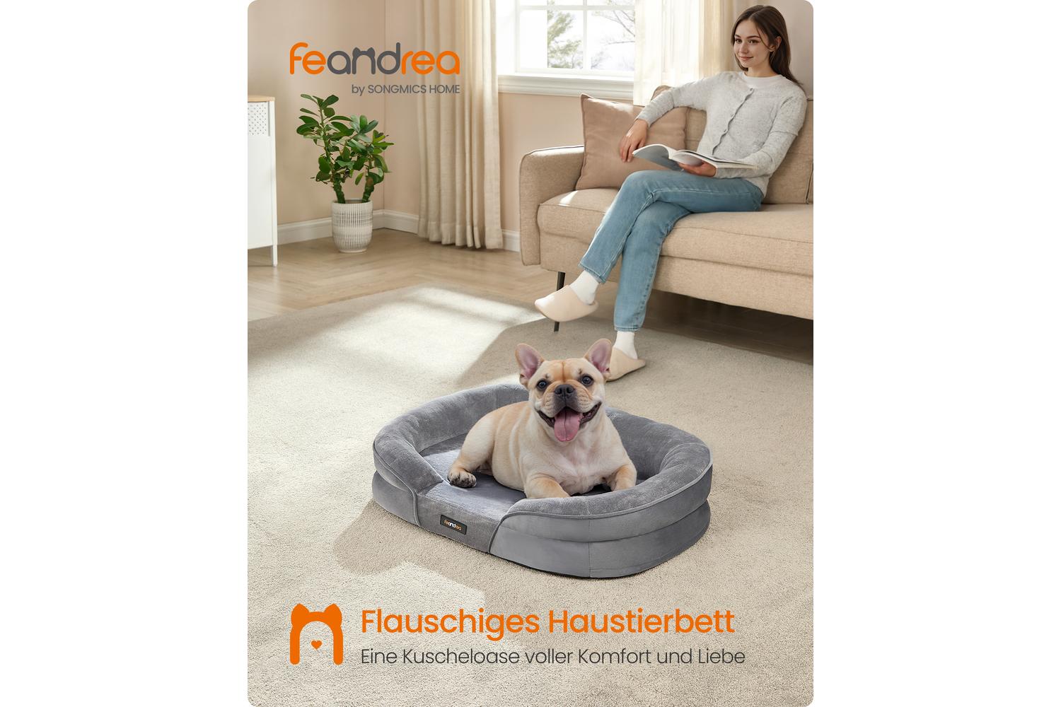 Feandrea Dog Bed | Orthopaedic Dog Bed | Flannel And Velvet | Medium