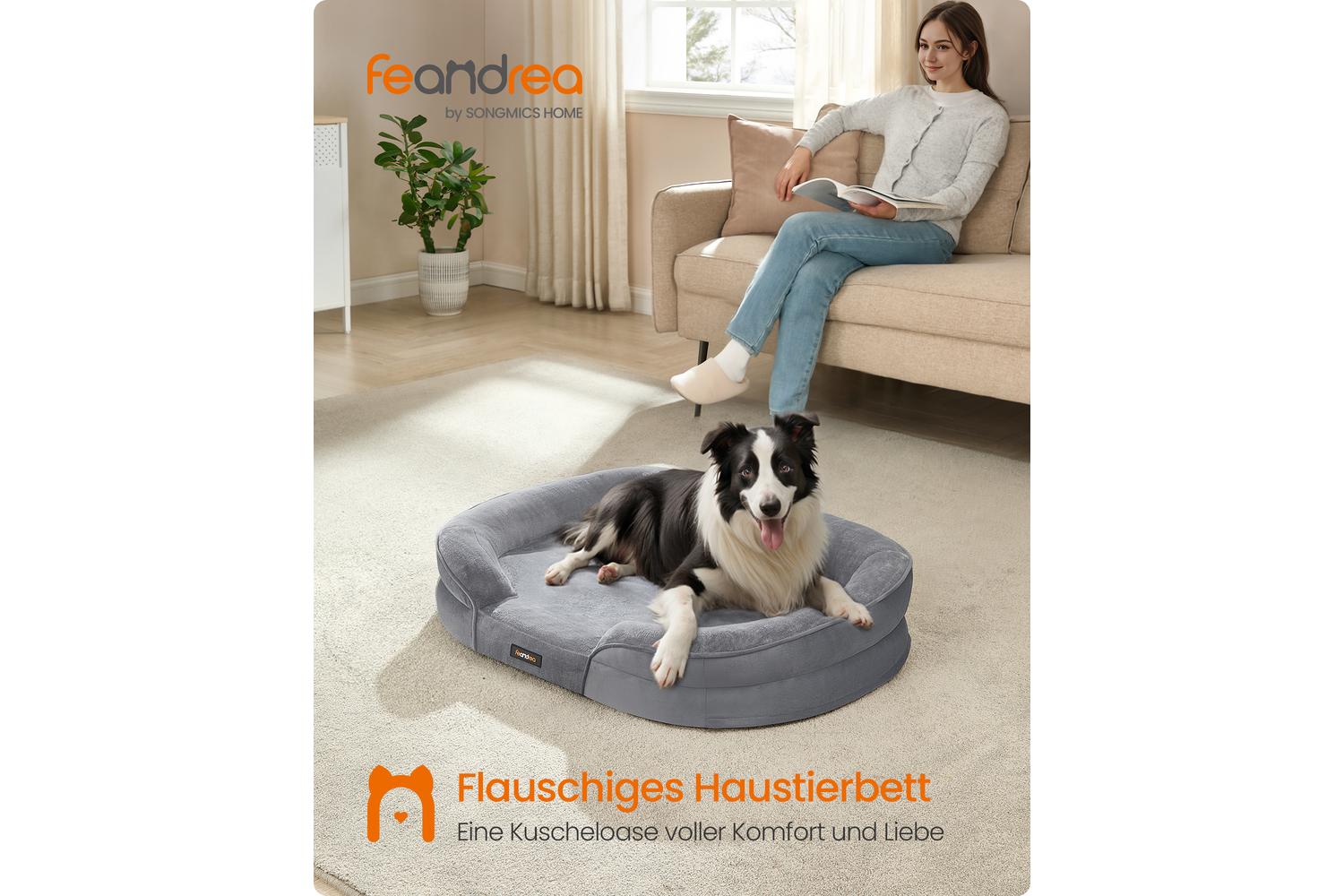 Feandrea Dog Bed | Orthopaedic Dog Bed | Flannel And Velvet | Medium