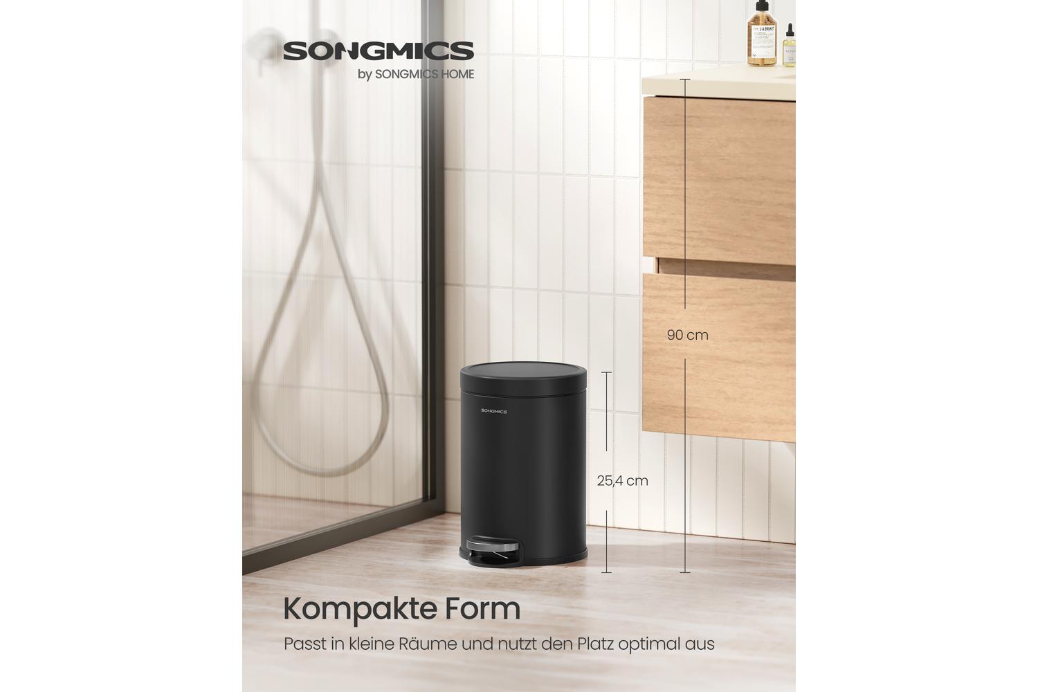Songmics Trash Can | Rubbish Bin | Steel | 3 Litre
