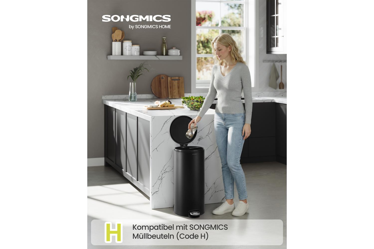 Songmics Trash Can | Rubbish Bin | Steel | 30 Litre