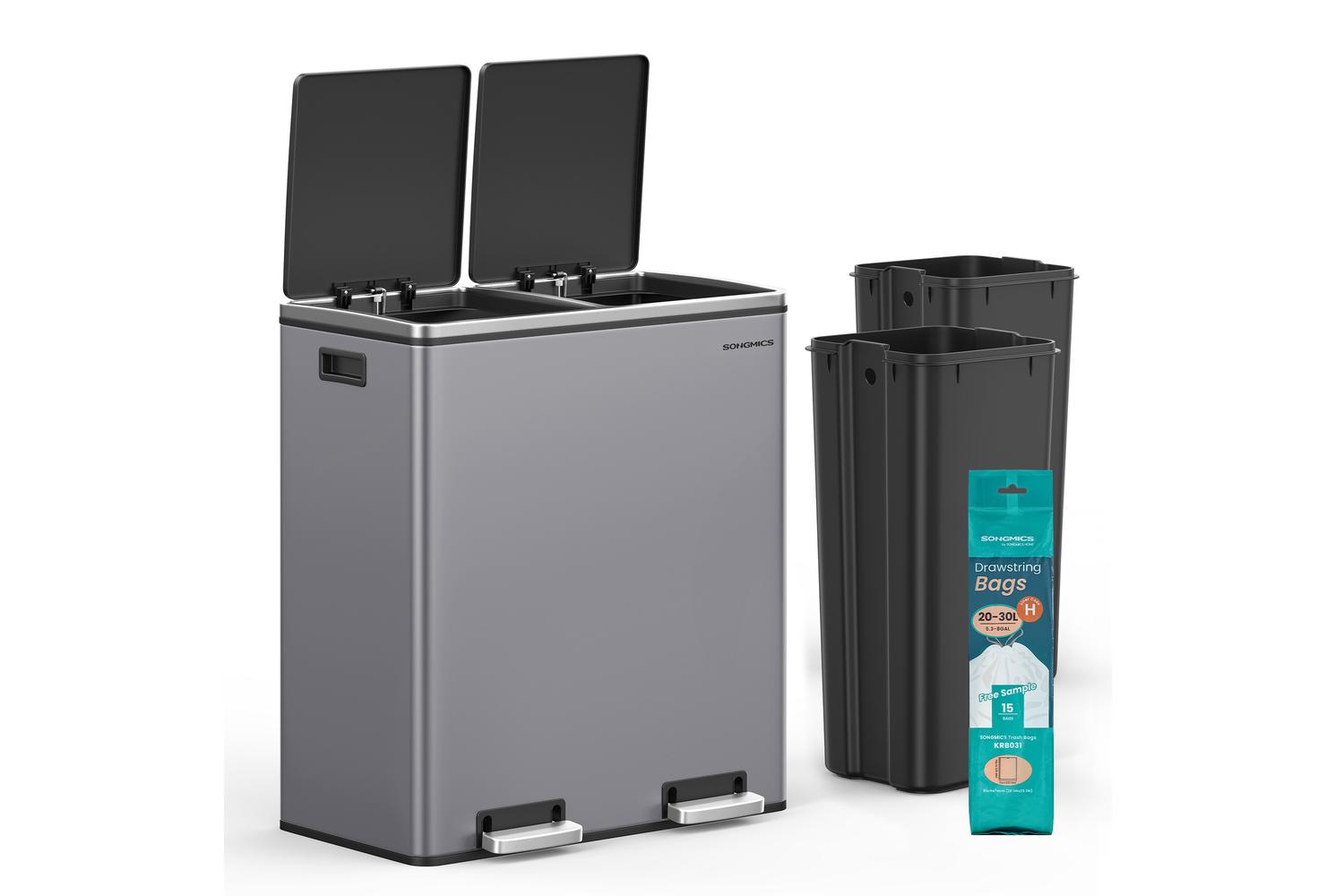 Songmics Trash Can | Rubbish Bin | Steel | 60 Litre