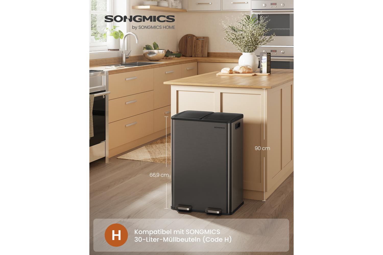 Songmics Trash Can | Double Pedal Bin | Steel | 2 X 30 L