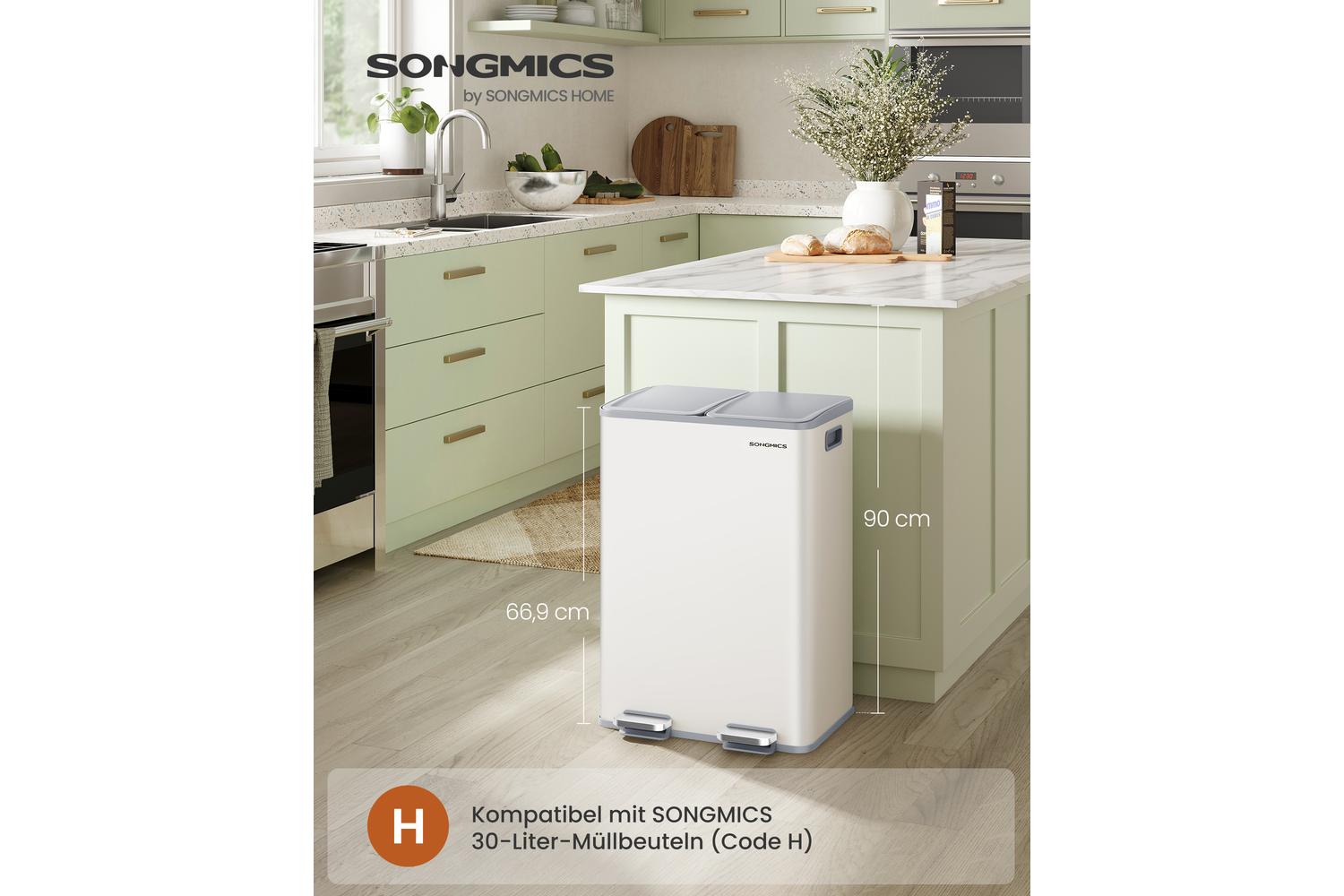 Songmics Trash Can | Rubbish Bin | Steel | 60 Litre