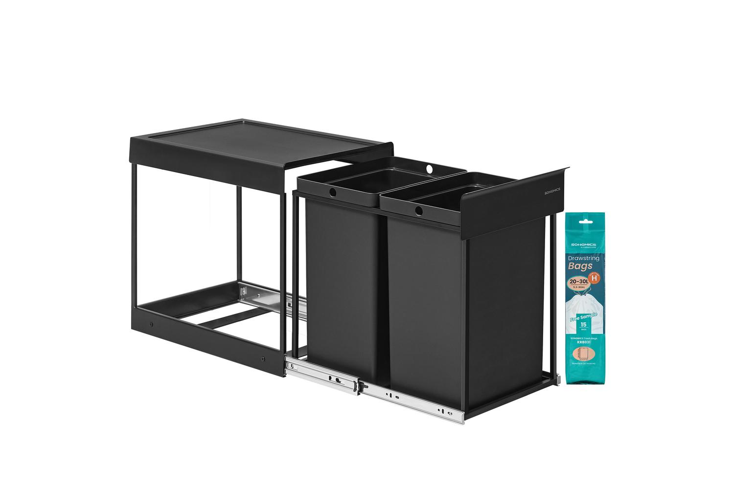 Songmics Trash Can | Pull Out Rubbish Bin | Steel Frame And Abs Lid | 40 Litre
