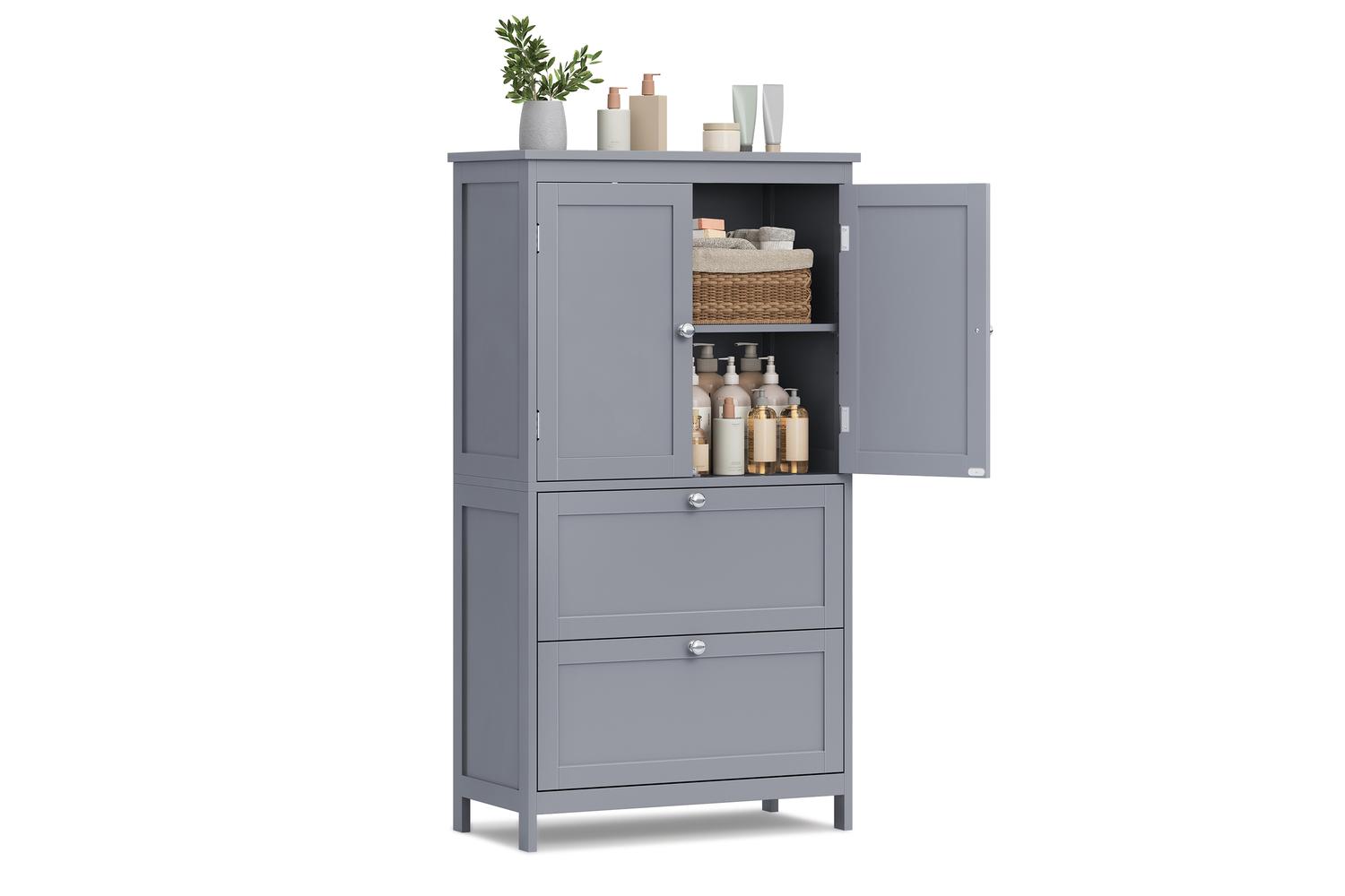 Vasagle Storage Cabinet | Bathroom Storage Unit | Mdf & Particleboard | Dove Grey | 110cm