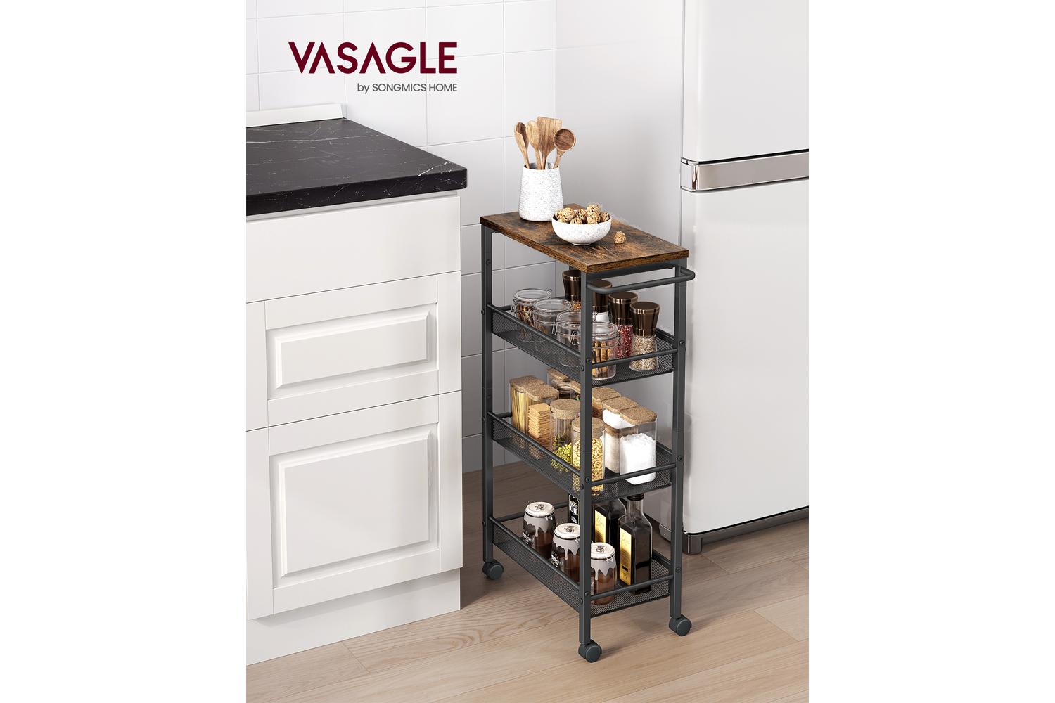 Vasagle Rolling Cart | Trolley | Particleboard And Steel | 22 X 45.4 X 77 Cm