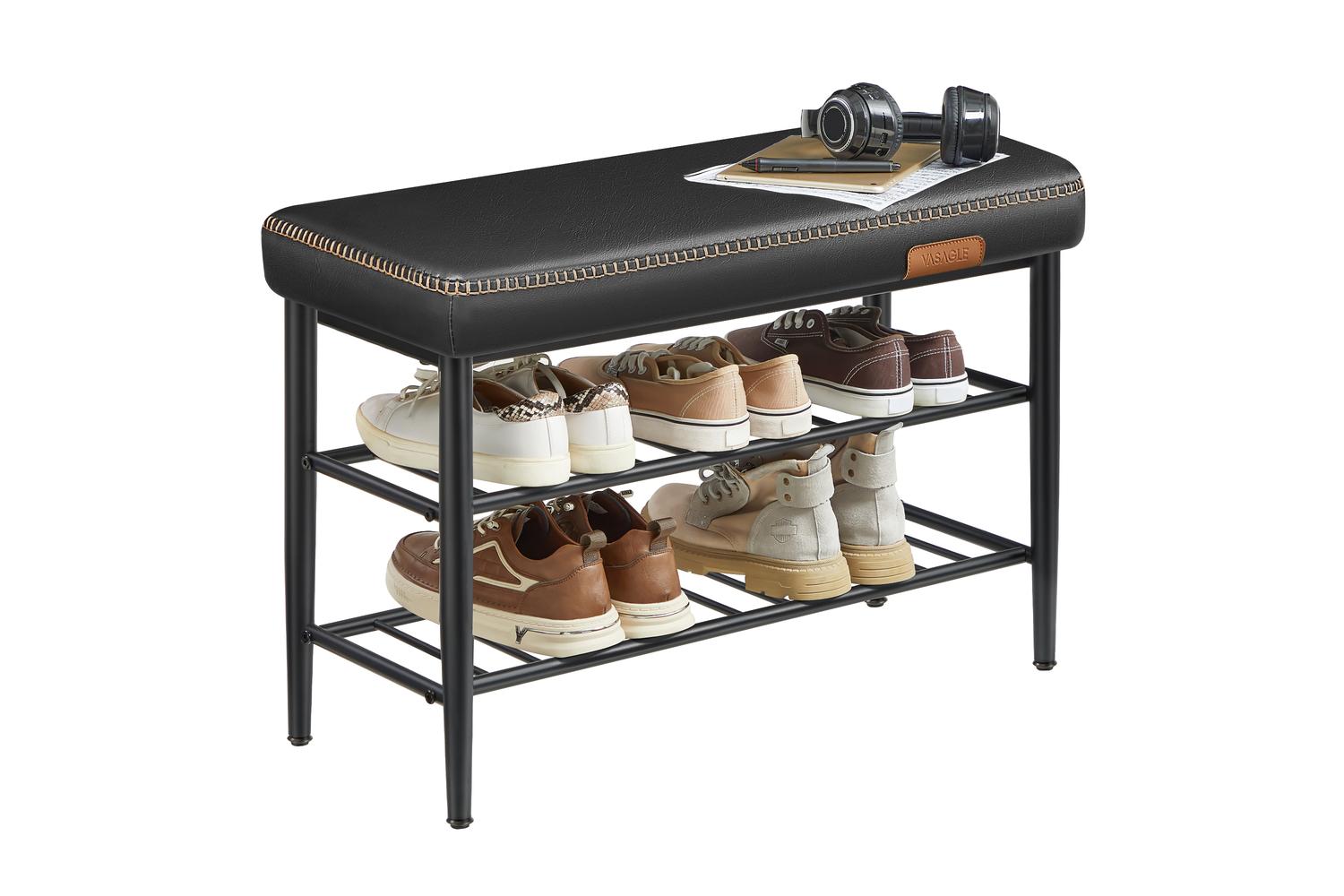 Vasagle Shoe Bench | Padded Faux Leather | Black | 80cm