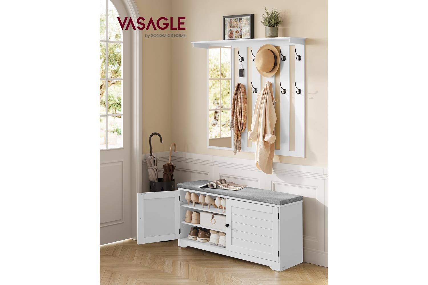 Vasagle Shoe Bench And Coat Rack Set | Particleboard | Cloud White