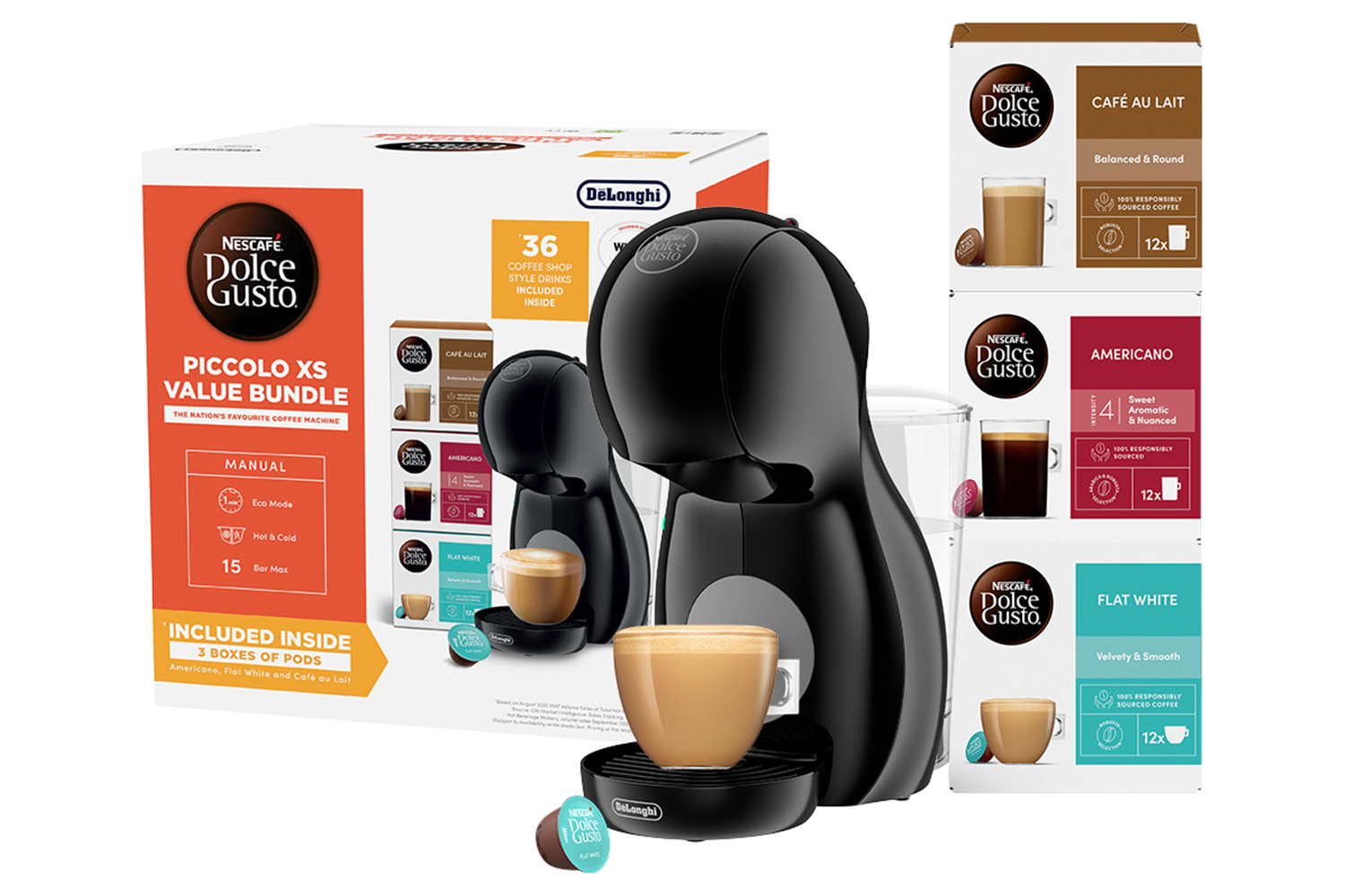 De'Longhi Nescafe Dolce Gusto Piccolo XS Coffee Machine Value Bundle | EDG210.BGY | Black