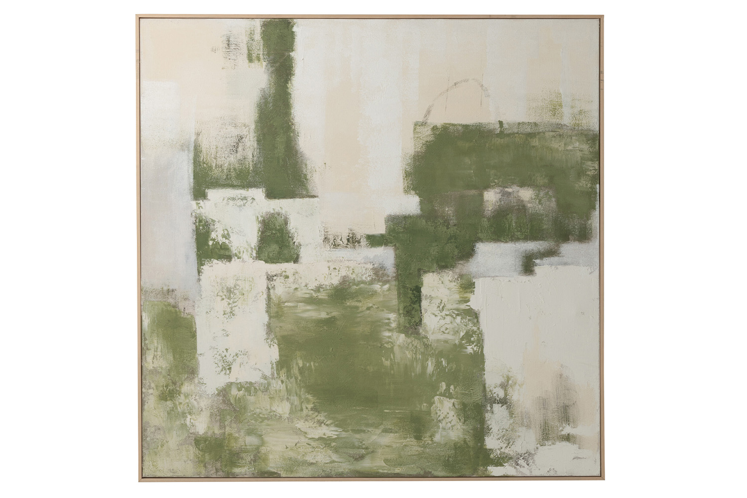 Abstract Pinewood Khawhi Framed Print Canvas | Green/White | 120 x 120 cm