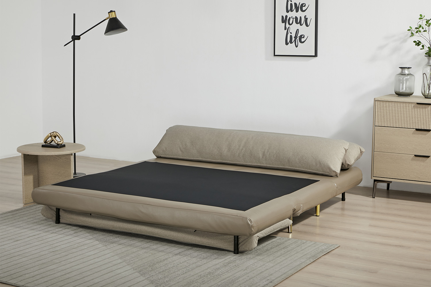 Henry 2 Seater Armless Sofa Bed | Taupe