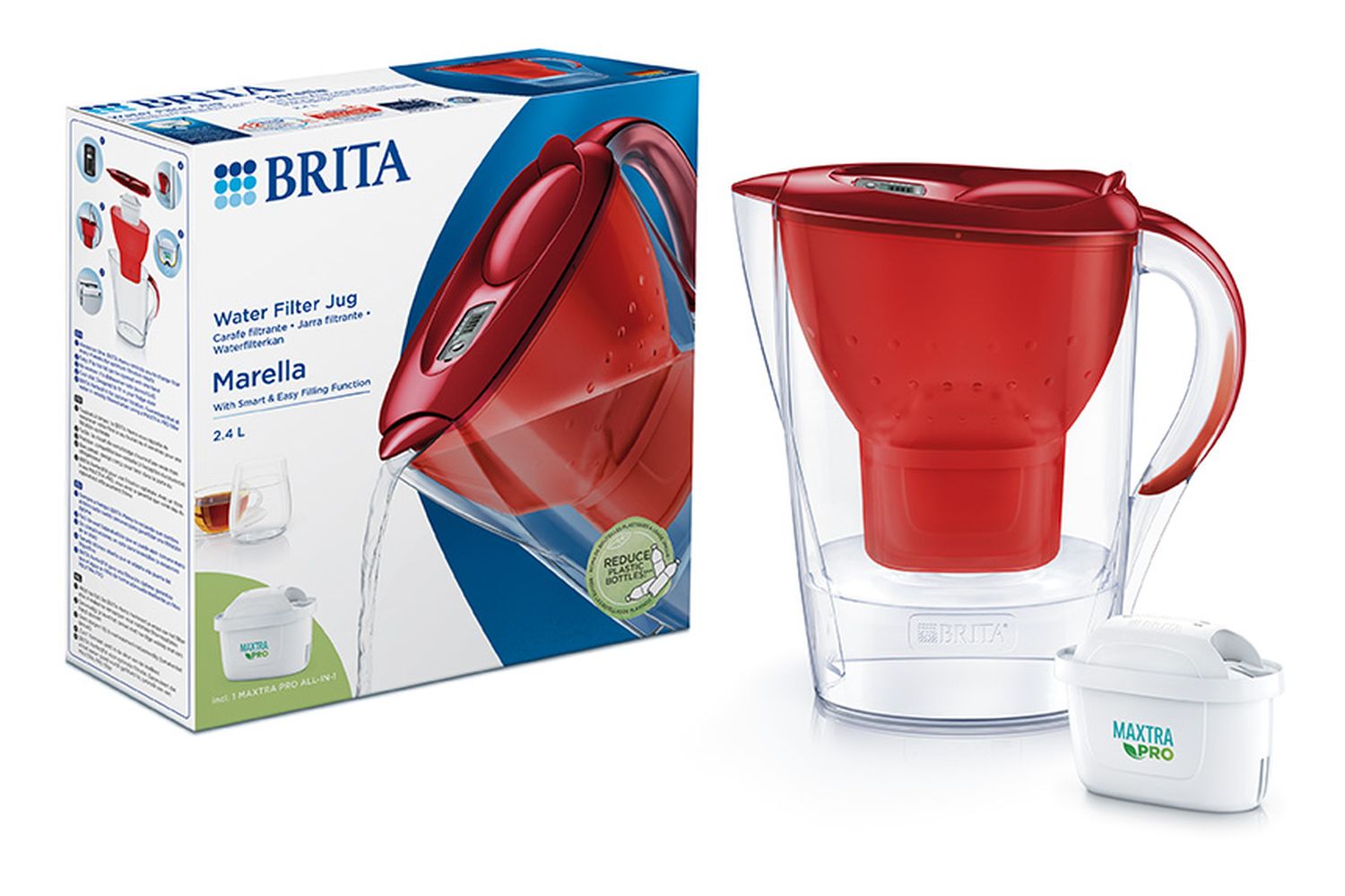 Brita Marella Maxtra Pro Water Filter Jug | Red | 2.4 Litre