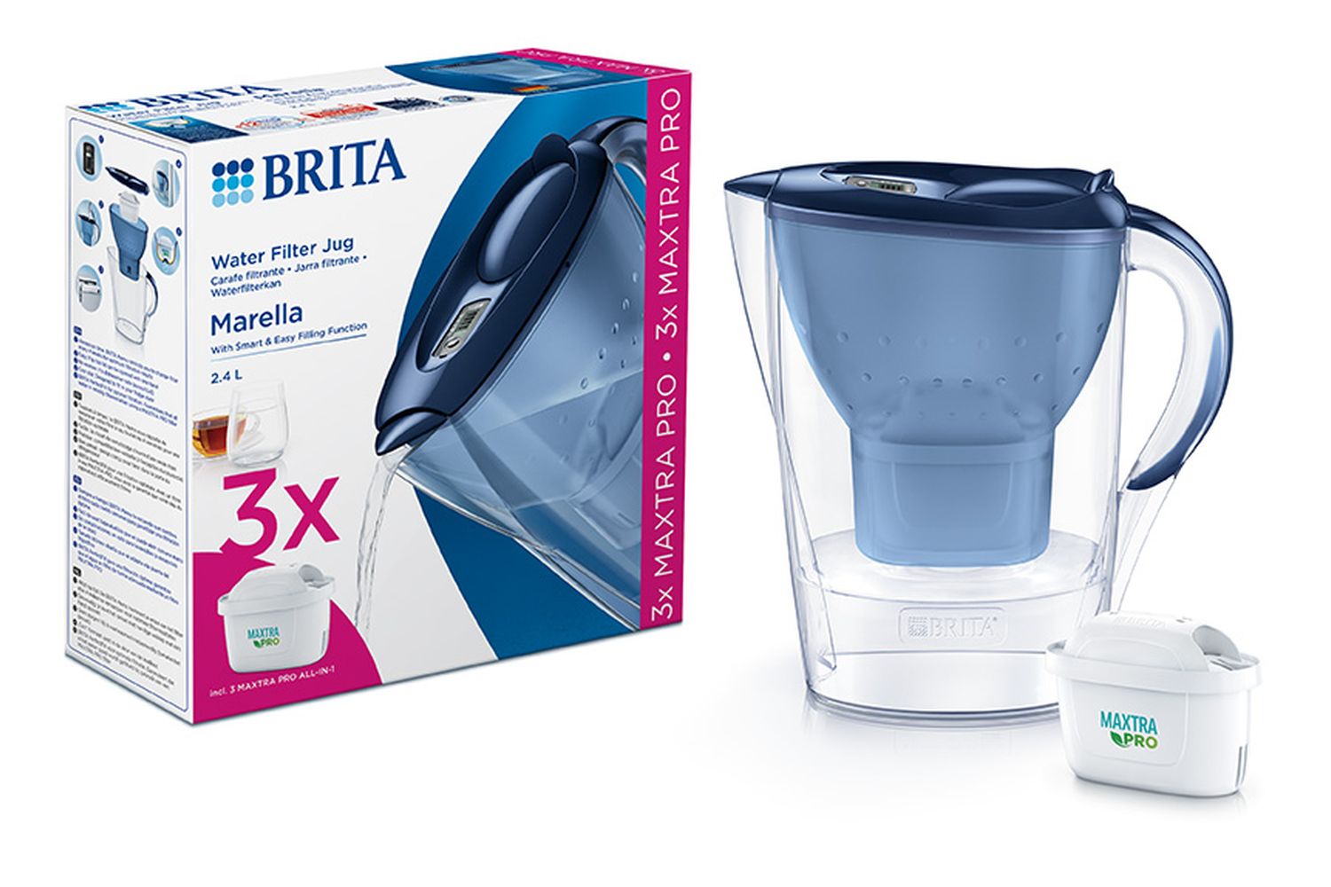 Brita Marella Blue Water Filter Jug | Maxtra Pro Filters | 2.4 Litre