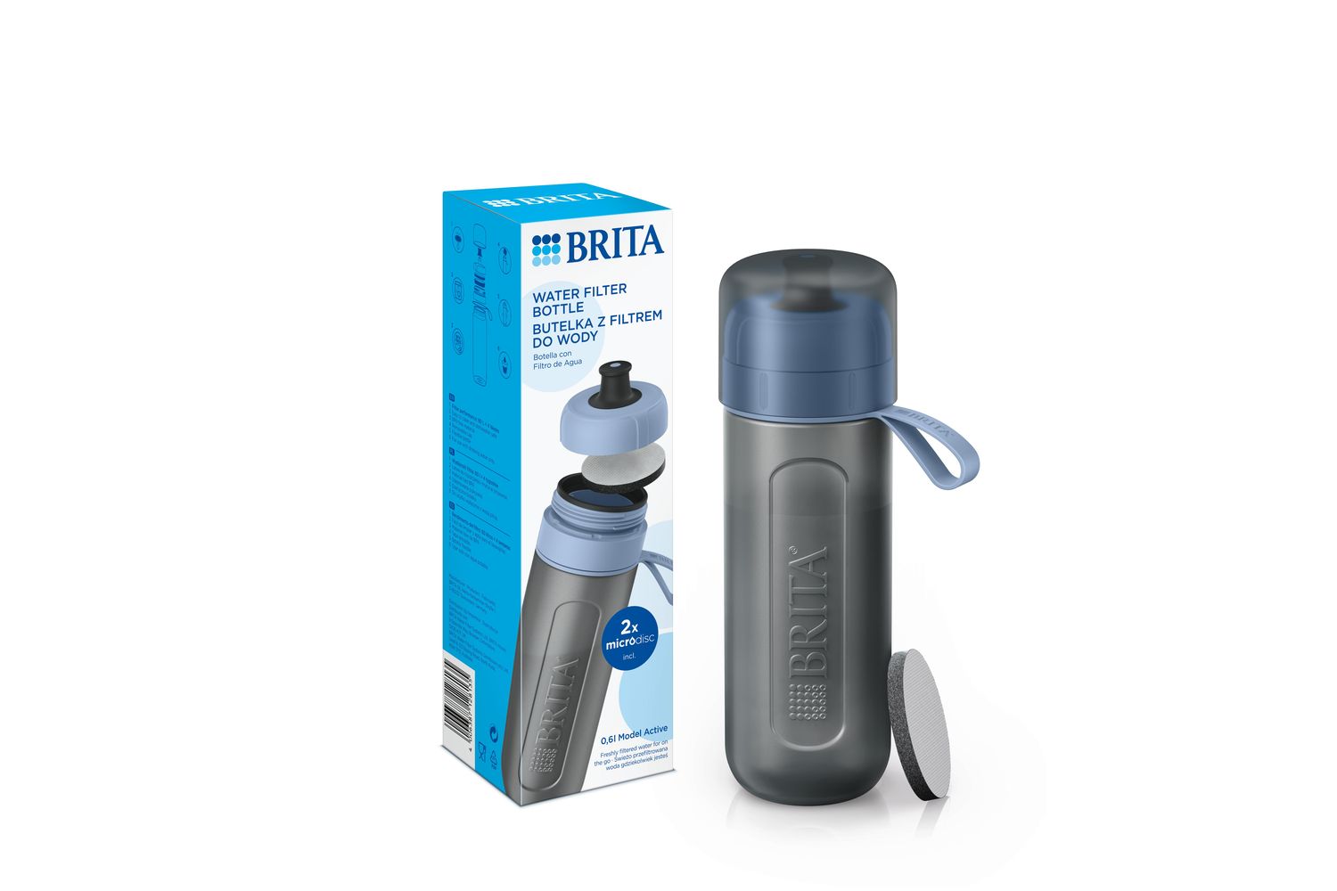 Brita Active Water Filter Bottle | Water Filter Bottle | Dark Blue | 0.6 Litre